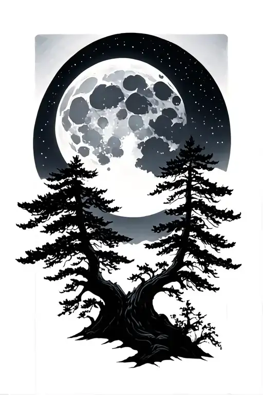 Moon At Night Trees Growing