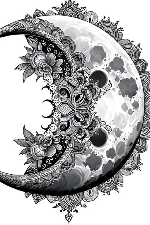 Moon Dessin With Mandala Design Inspired