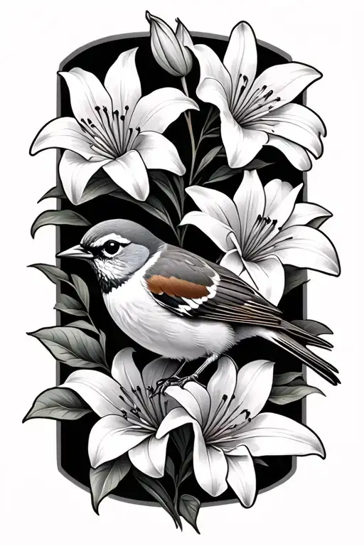 Sparrow And Lily Flowers