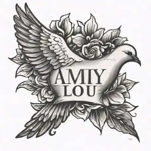 Amy Lou Name Written Across Dove Simple Tattoo Design
