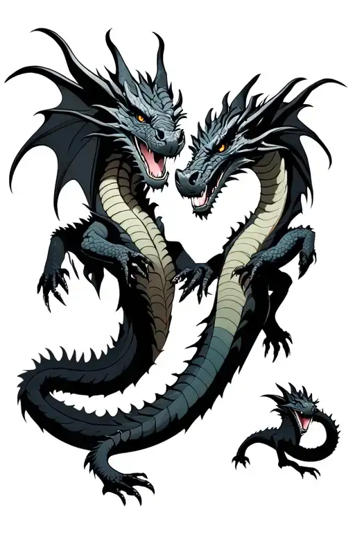 One Dad Dragon With His Two Sons Dragon Holding Hands