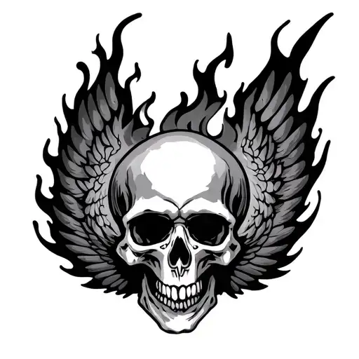 Skull Surrounded Flame Like Wings