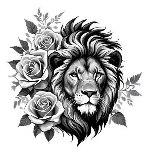 Lion And Roses