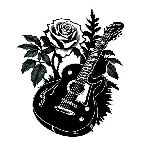 Skull Rose Rosery Palm Tree Guitar