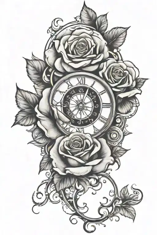 Rose And Clock Surrounded