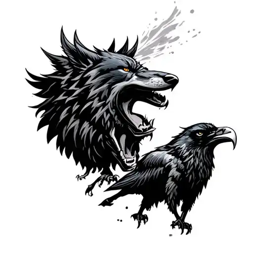 Wolf And Raven Screaming At Each Other