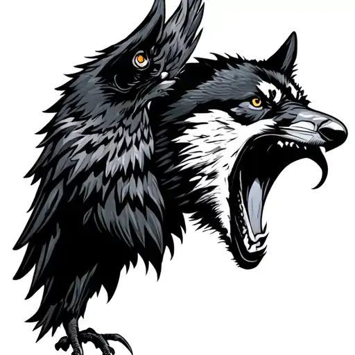 Wolf And Raven Screaming At Each Other