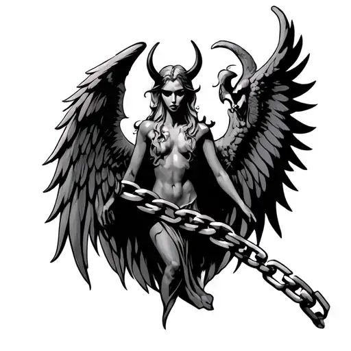 Snapping Chain With Above It Two Different Wings One Angel And One Devil