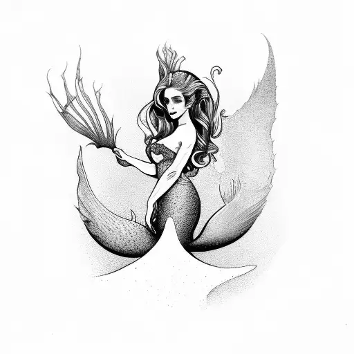 Full Body And Tail Fat Mermaid No Background Black And White