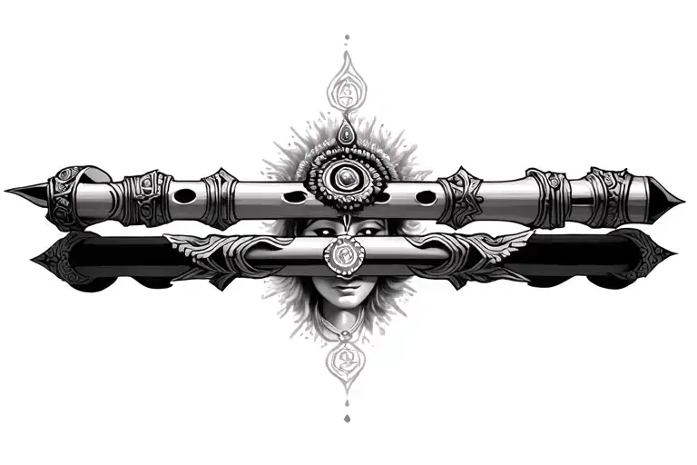 Krishna Flute Surrounded With Krishna Dangerous Image And Have Chakra Of Krishna In It