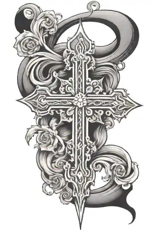 Upside Cross Surrounded My Rain Drops Watering Flowers