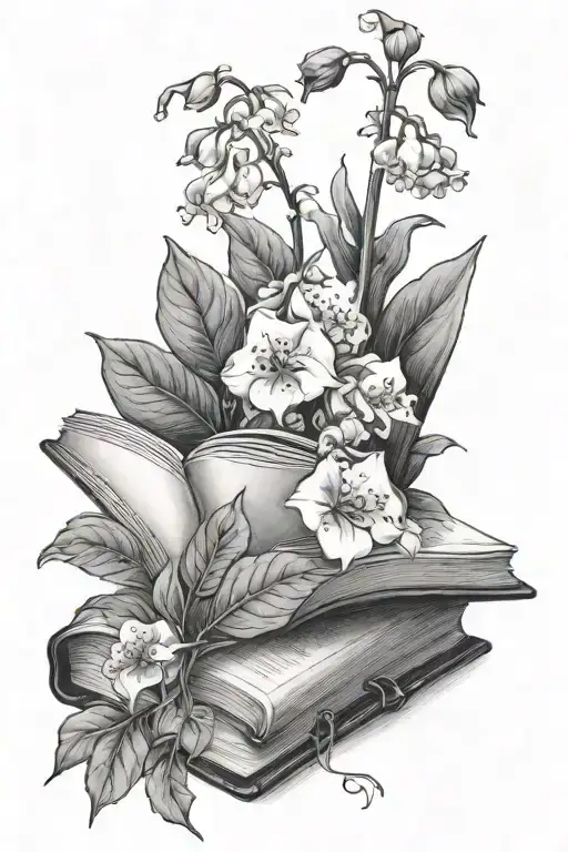 Open Book With Lily Of The Valley Holly Morning Glory And Violets