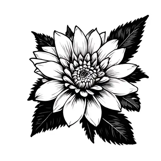 Small Thin Black Outline Of A Dahlia Flower