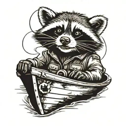 Military Raccoon Sitting On A Boat