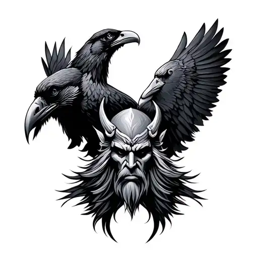 Odin Head With 2 Ravens