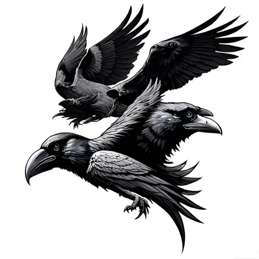 Odin Head With 2 Ravens Huginn And Muninn
