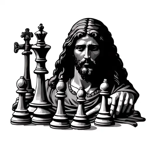 Black Jesus And Chess Pieces