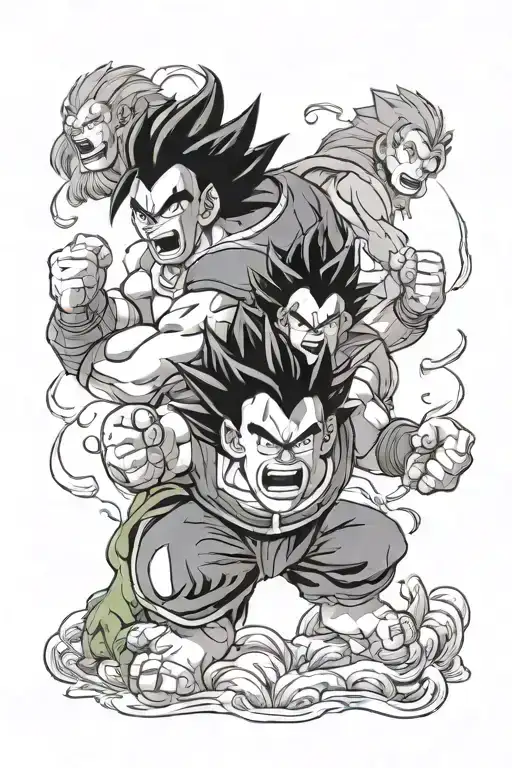 Guku Gohan Vegeta Broly Dragon Ball Surrounded By Great Ape