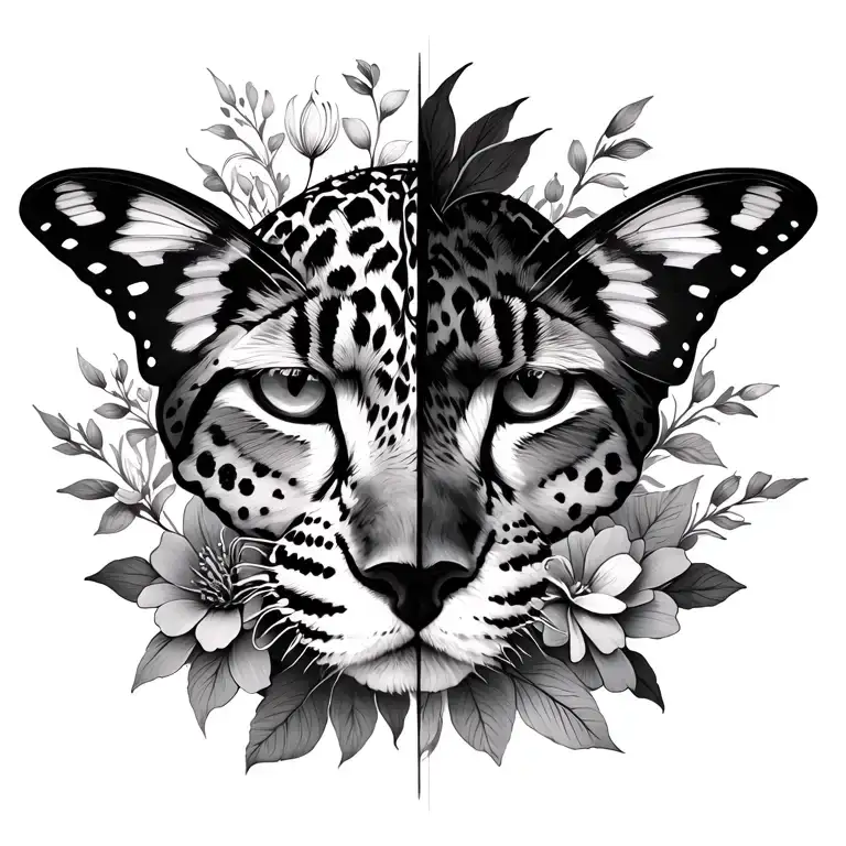 Half Butterfly Half Cheetah With Flowers