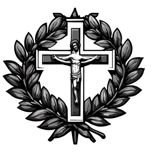 Cross Of Jesus Christ With Laurel Wreath Above