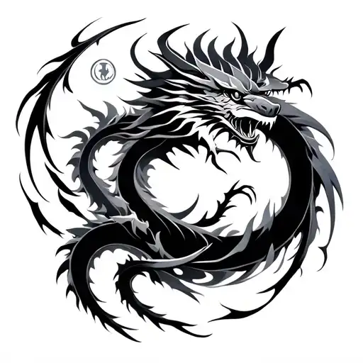 Abstract Design With Dragon In The Middle Surrounded