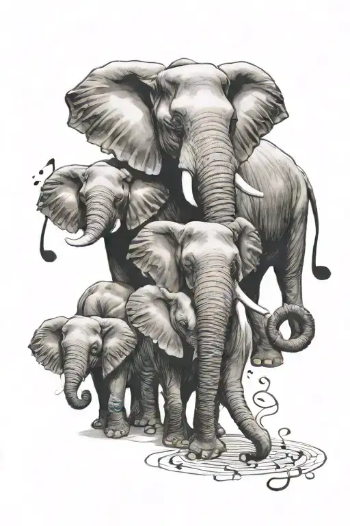 Elephant Family With Music Notes Incorporated