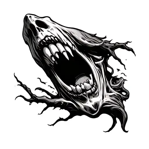 Scary Undead Face Screaming Love Craftian And Dark Fantasy Big Teeth Mouth Is Wide And Gaping