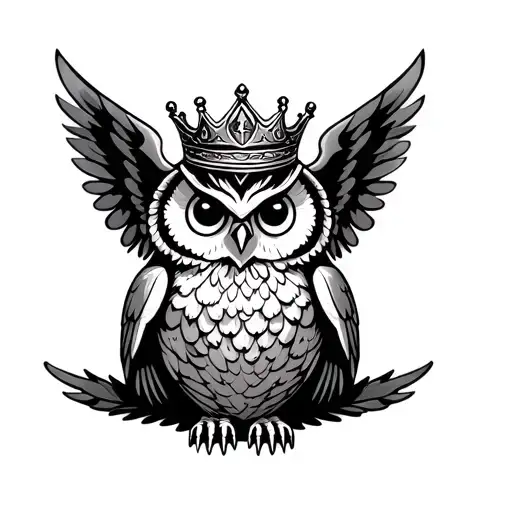 Owl Sitting With Crown And Wings