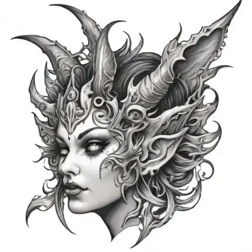 Demon Women Face Tattoo Design