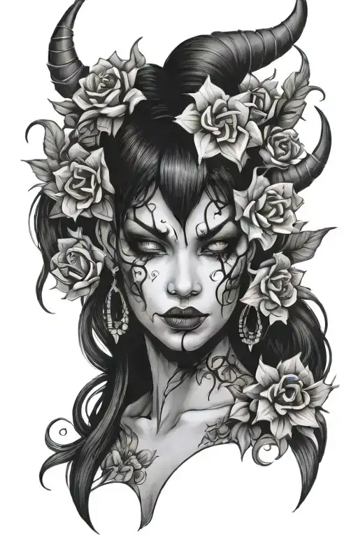 Demon Women Face With Flowers