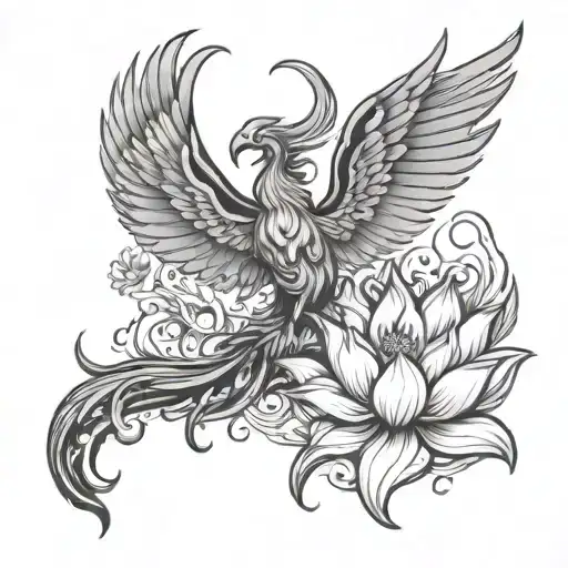 Phoenix Rising From Lotus Flower Growing