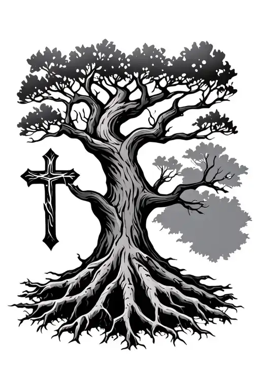 Rooted In Christ Tree And Roots And Cross