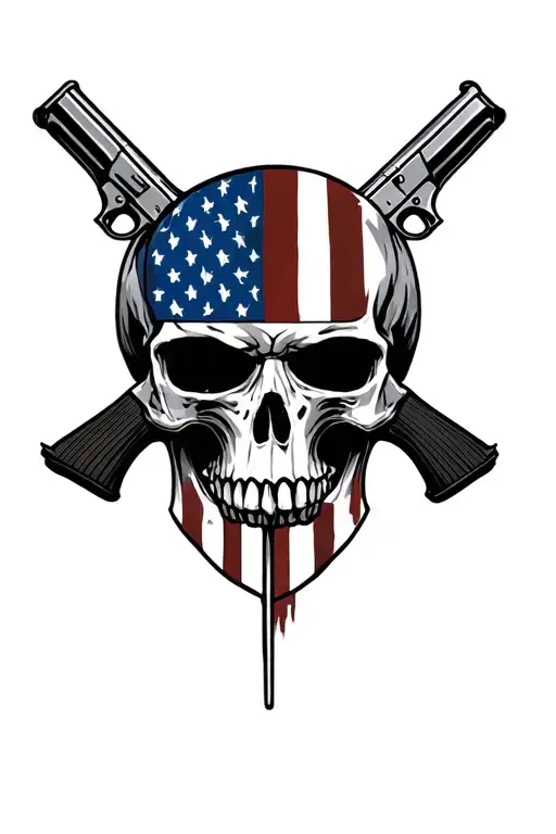American Flag Skull And Guns Intertwined