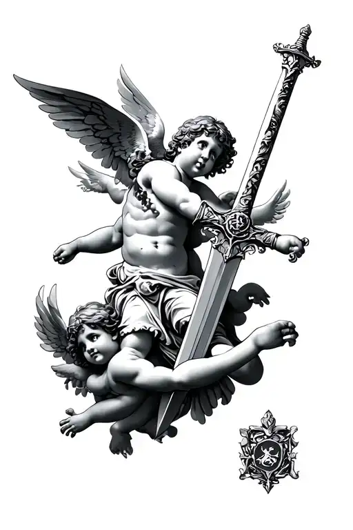Sword And Cherubs Flying