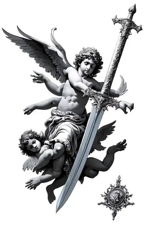 Sword And Cherubs Flying