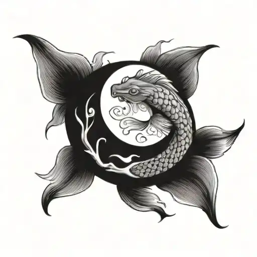 Yin Yang World With One Koi Fish White And One Koi Fish Black