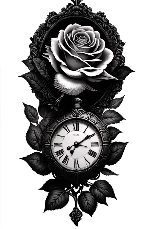 Roses Turtle Dove And Clock Hands