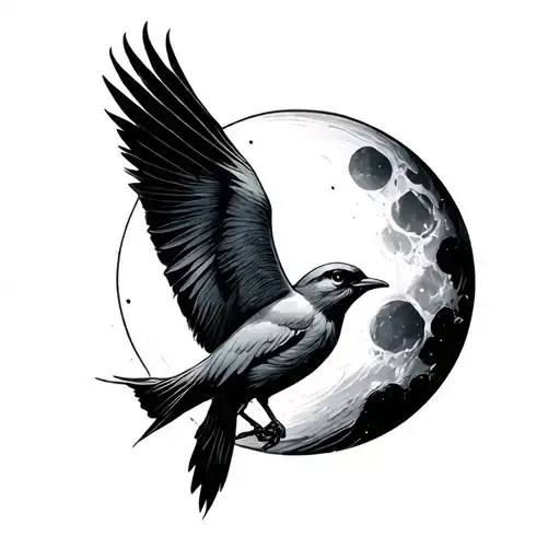 Light In The Darkness Maybe Moon And Bird Flying