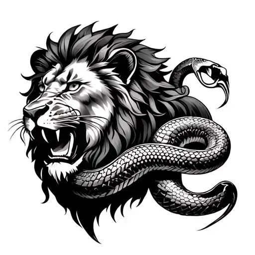 Human Killing Lion And Snake