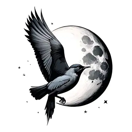 Light In The Darkness Maybe Moon And Bird Flying