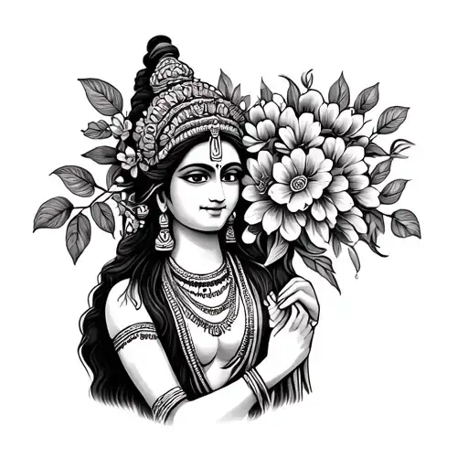 Hindu Goddess Holding A Bouquet