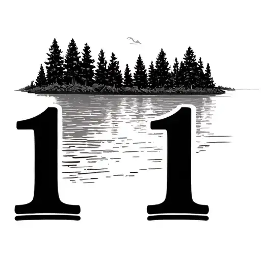 Small 1111 Numbers With Lake On Bottom Line And Trees In Background