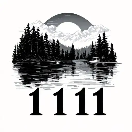 Small 1111 Numbers With Lake On Bottom Line And On The Top