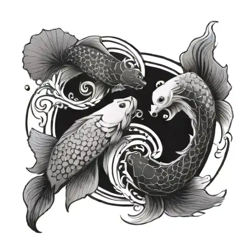 Yinyang With1 Koi Fish Black And One Koi Fish White Around