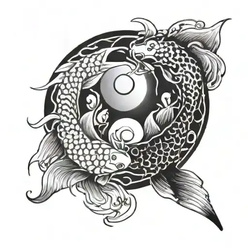 Yinyang Original With One Koi Fish Black And One Koi Fish White Around