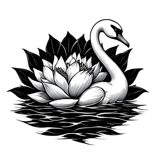 Swan Intertwined With Lotus