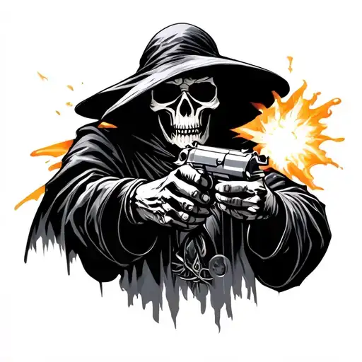 Grim Reaper Holding A Gun Shooting
