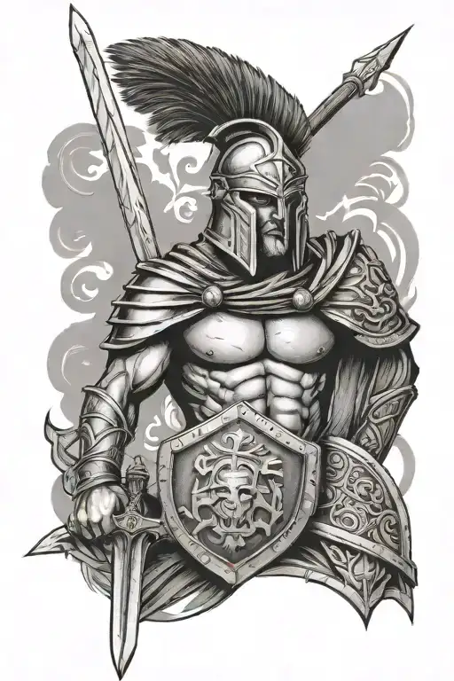 Spartan Warrior With Shield And Sword