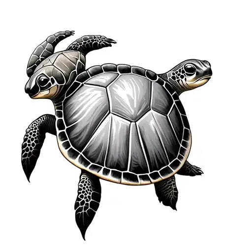 Mom Turtle And Baby Turtle Swimming