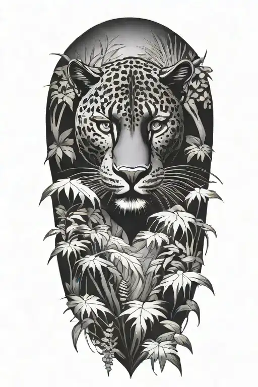 Black Panther Swimming Upstream Surrounded By Rainforest